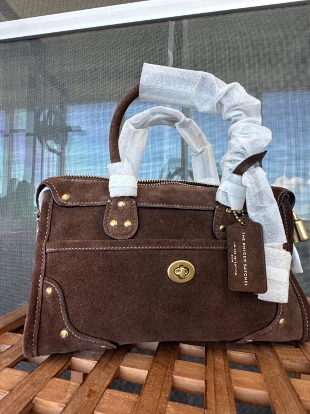 Coach Brown Suede Top-Handle Satchel with Gold Hardware